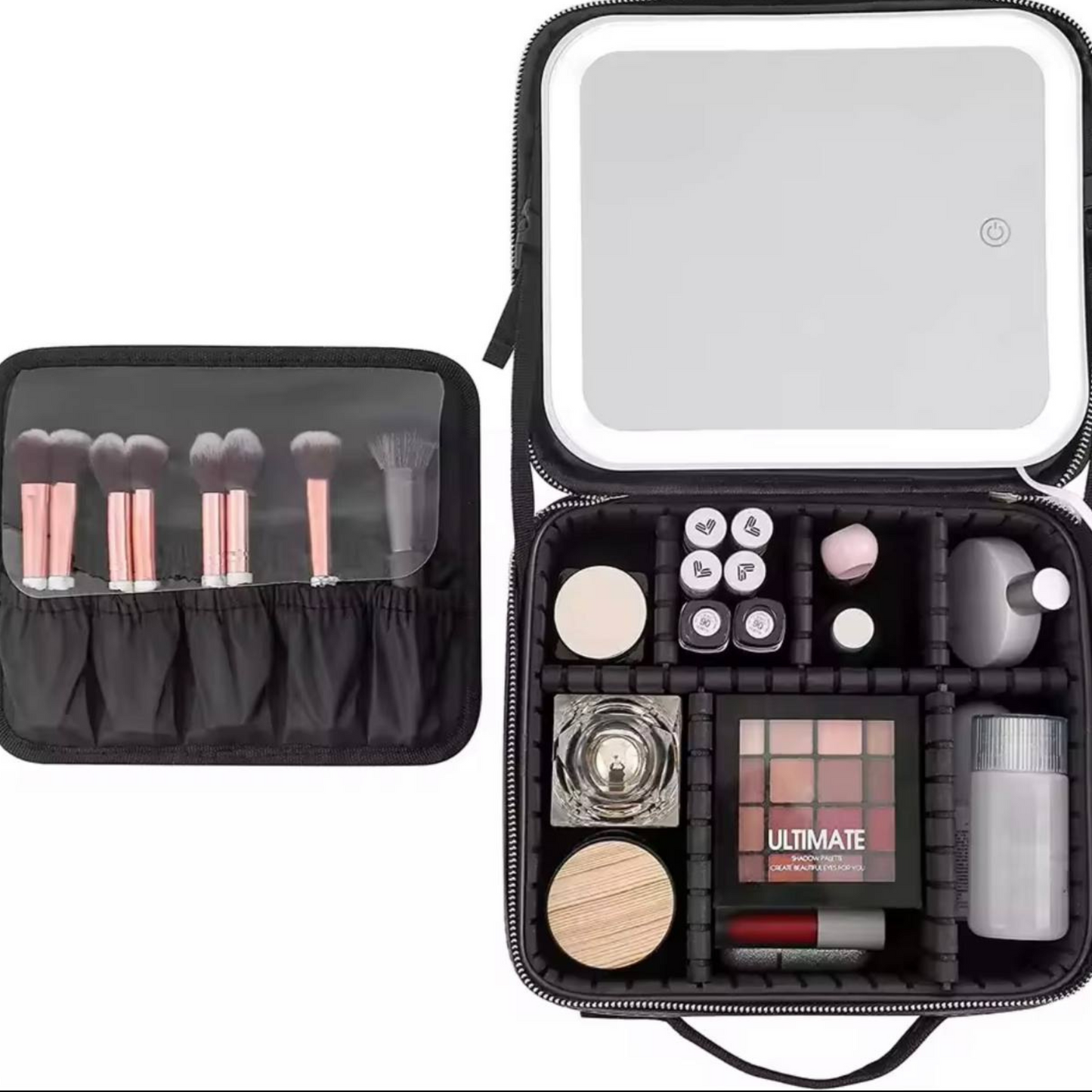 ESTUCHE DE COSMÉTICOS CON ESPEJO LED RECARGABLE ROSADO