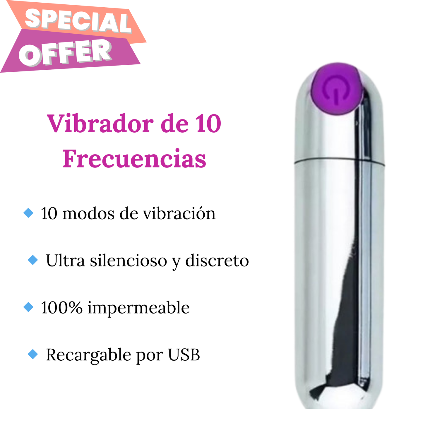 BALITA VIBRADOR RECARGABLE USB 10 FRECUENCIAS DE VIBRACION