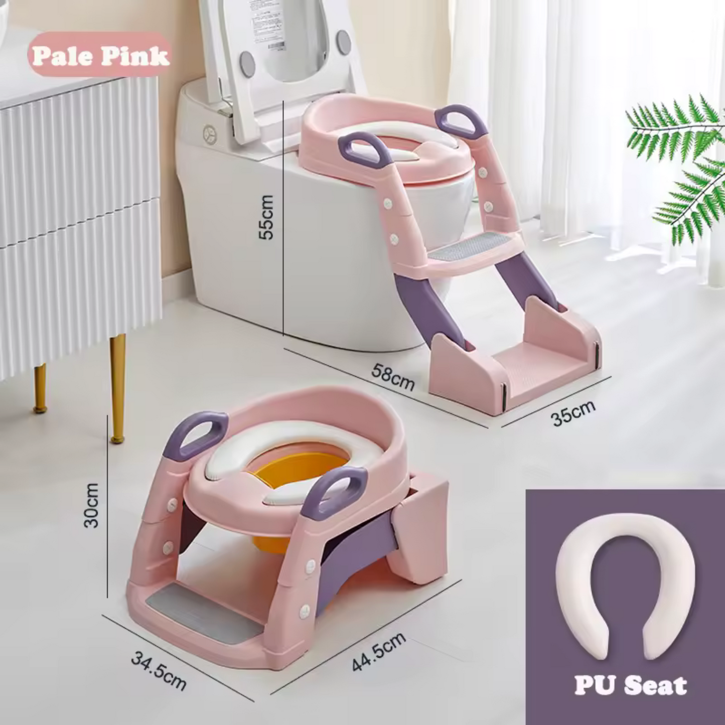 ESCALERA DE BAÑO PARA BEBE ROSADA CON BACINILLA