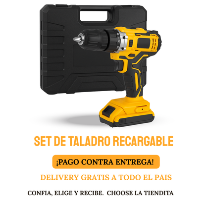 SET CON TALADRO RECARGABLE CON HERRAMIENTAS