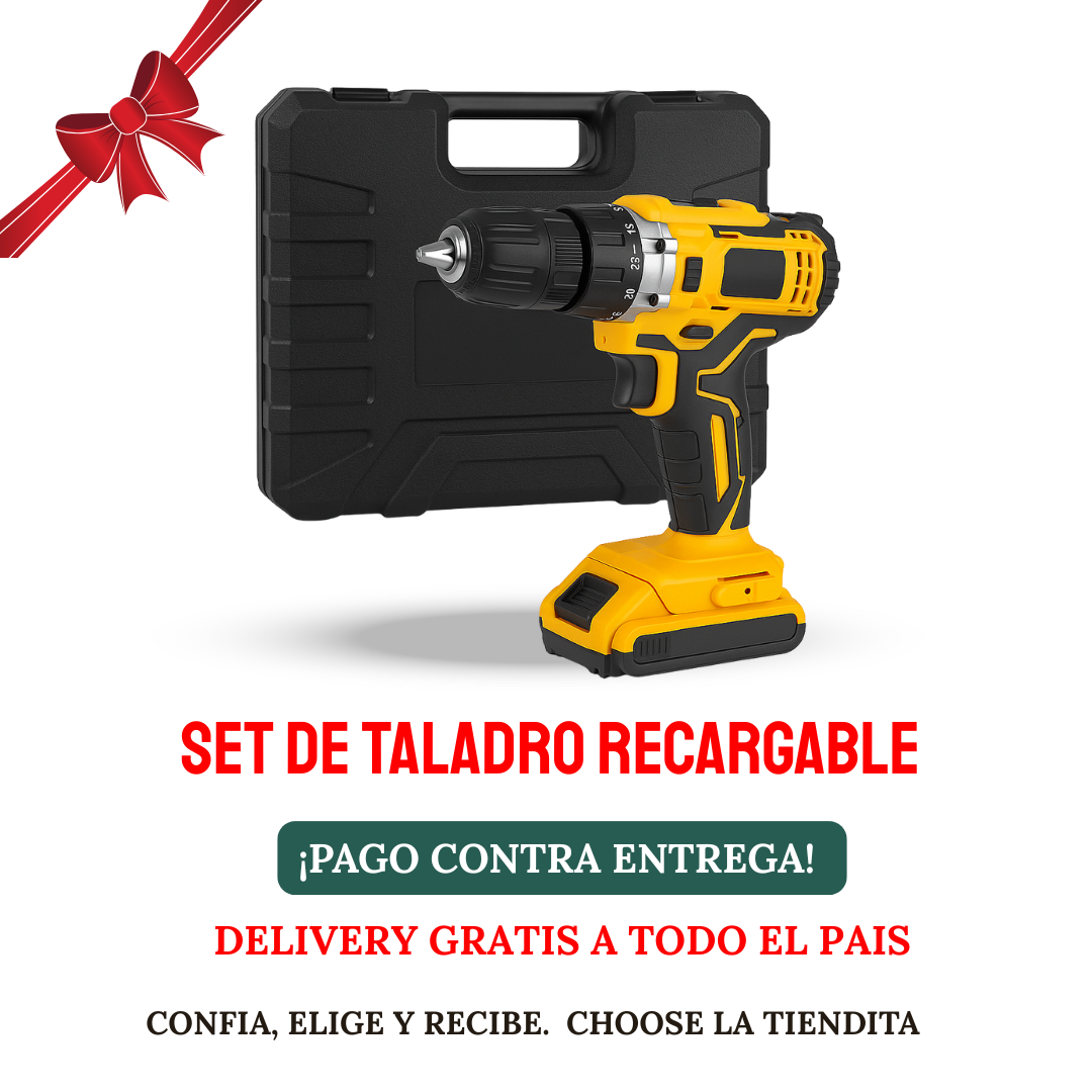 SET CON TALADRO RECARGABLE CON HERRAMIENTAS