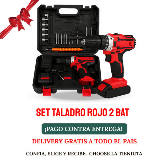 SET DE TALADRO 2 BATERIAS 21V 26 PZ ROJO
