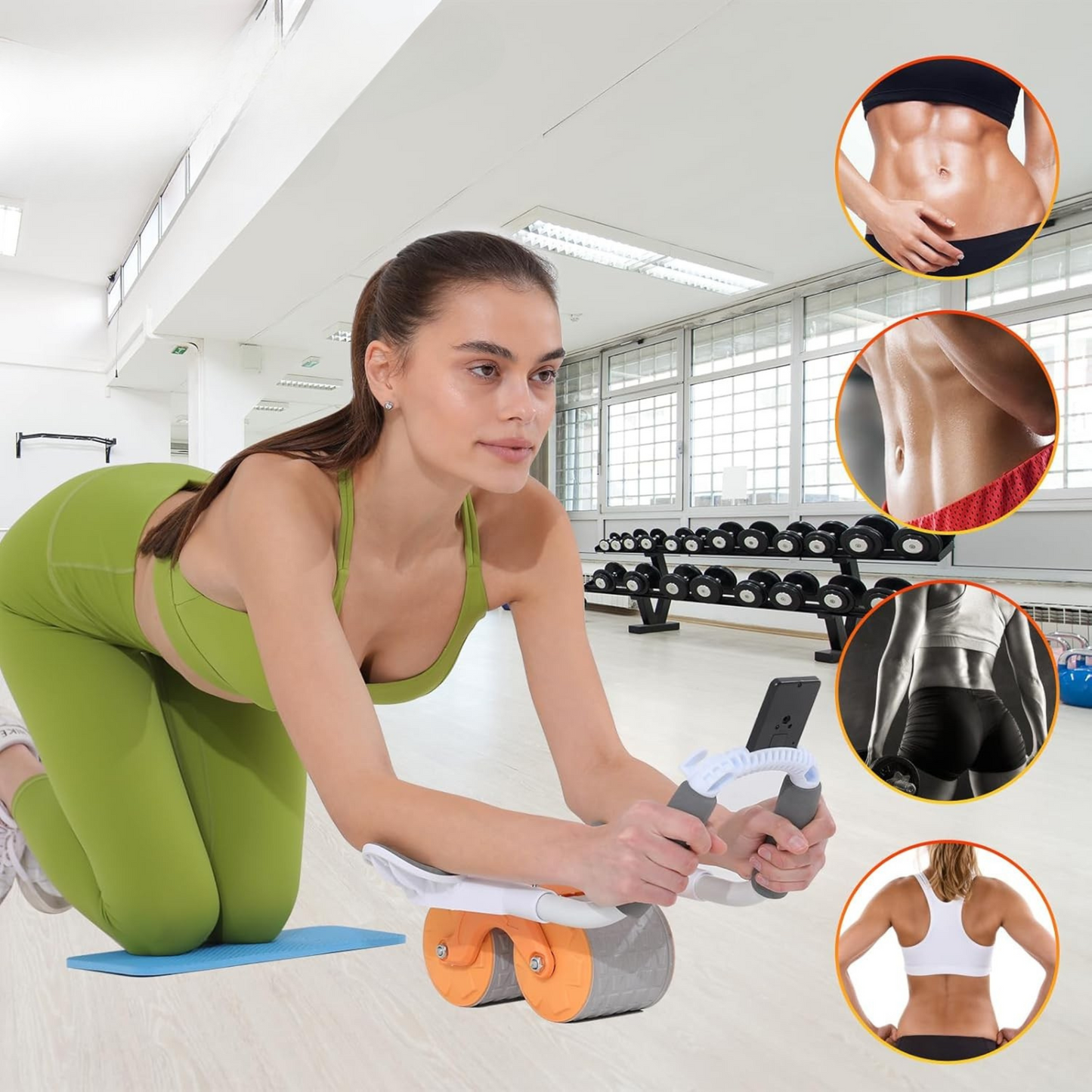EQUIPO DE EJERCICIO DE RUEDA ABDOMINAL CON SOPORTE PARA CODO, RUEDA ABDOMINAL DE REBOTE AUTOMÁTICO