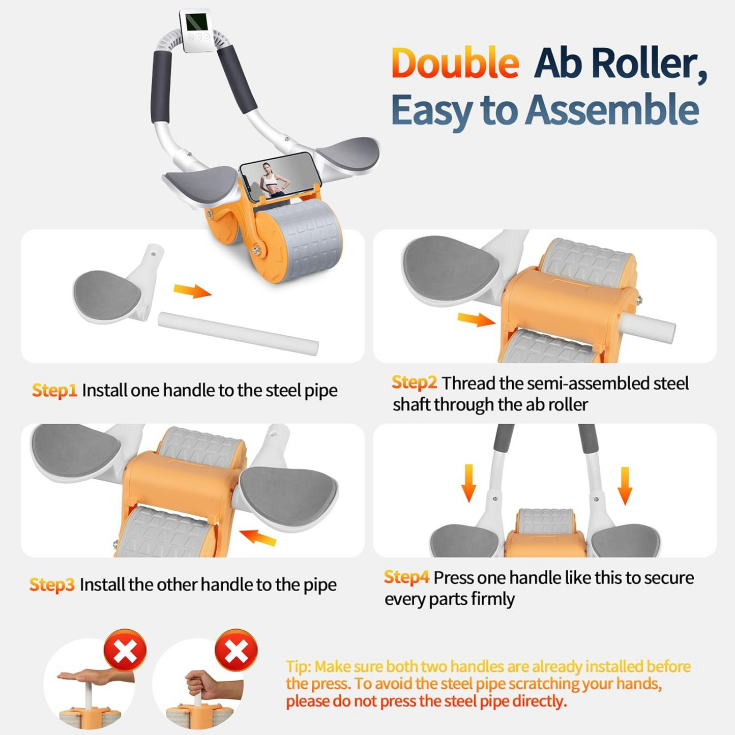 EQUIPO DE EJERCICIO DE RUEDA ABDOMINAL CON SOPORTE PARA CODO, RUEDA ABDOMINAL DE REBOTE AUTOMÁTICO