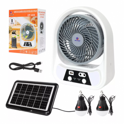 ABANICO SOLAR RECARGABLE PORTATIL 8"