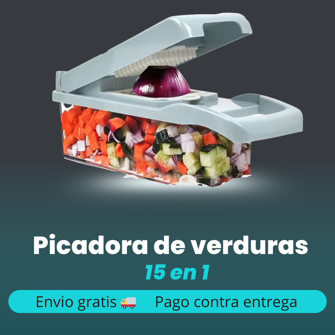 PICADORA DE VERDURAS 15 EN 1 CON 8 CUCHILLAS REEMPLAZABLES