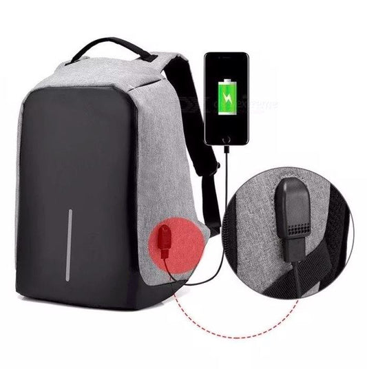 MOCHILA ANTIRROBO IMPERMEABLE CON PUERTO DE CARGA USB GRIS MD