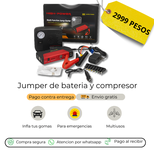 JUMPER DE BATERÍA Y COMPRESOR