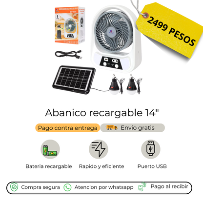 ABANICO SOLAR RECARGABLE PORTATIL 8"